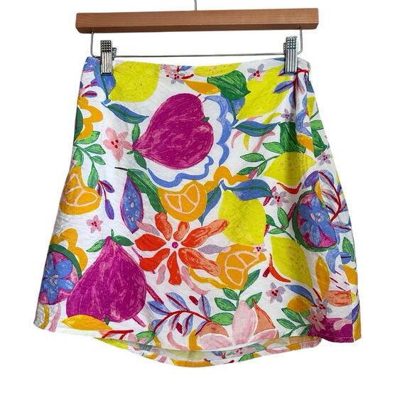 Fore Women S Mini Skirt Floral Fruit Print Vacation Fun Tropical Resort Cruise - Picture 1 of 10